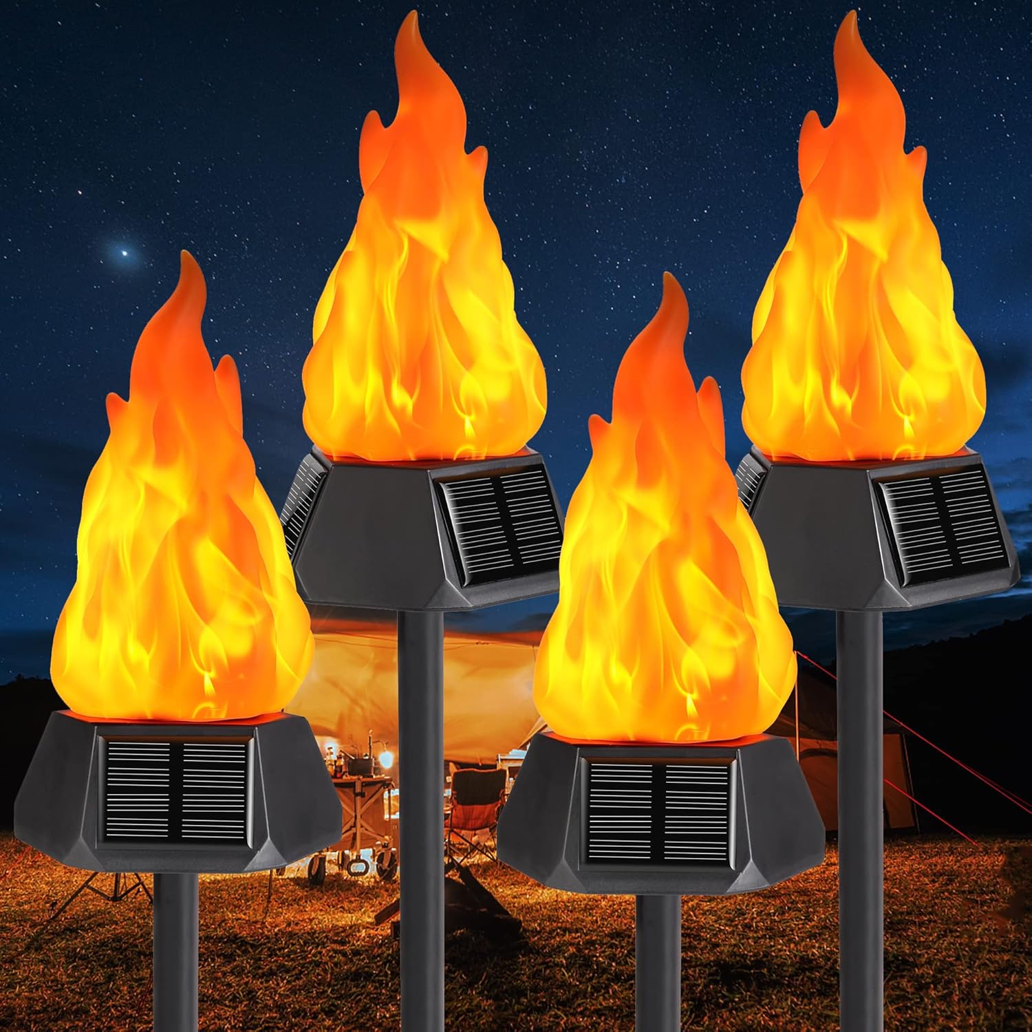 Toodour Solar Halloween Lights Outdoor, 4 Pack Solar Torch Lights with Flickerin...