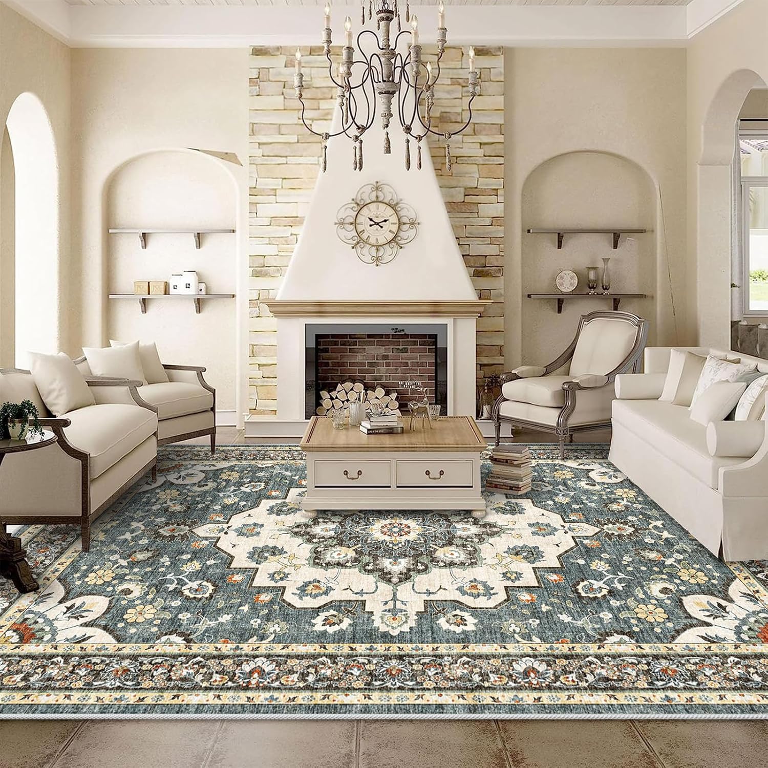 Washable Oriental Area Rug - 9x12 Rugs for Living Room Soft Carpet for Bedroom W...