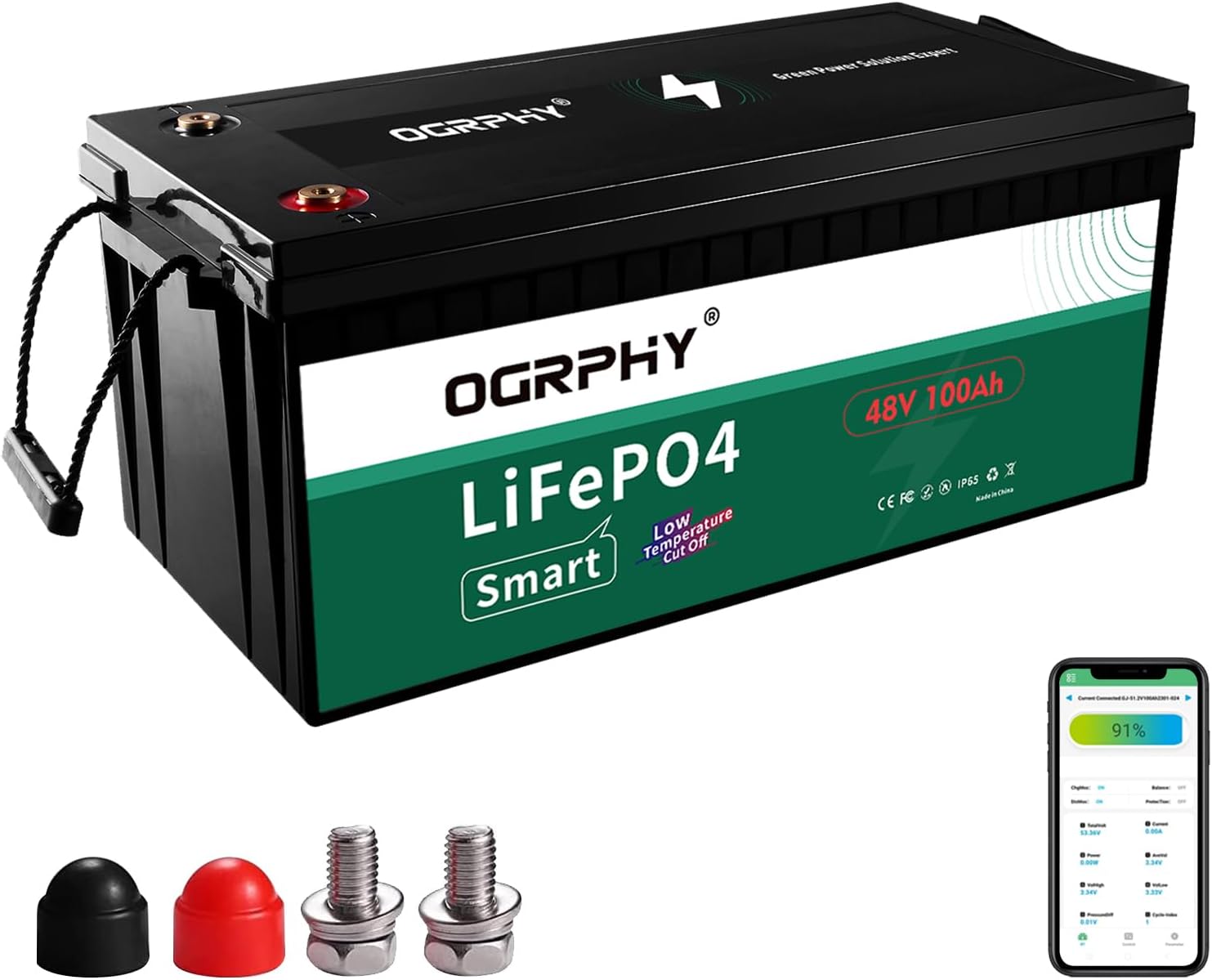 48V 100AH LiFePO4 Battery with Bluetooth, 5.12kWh Grade A Cells Lithium Battery...