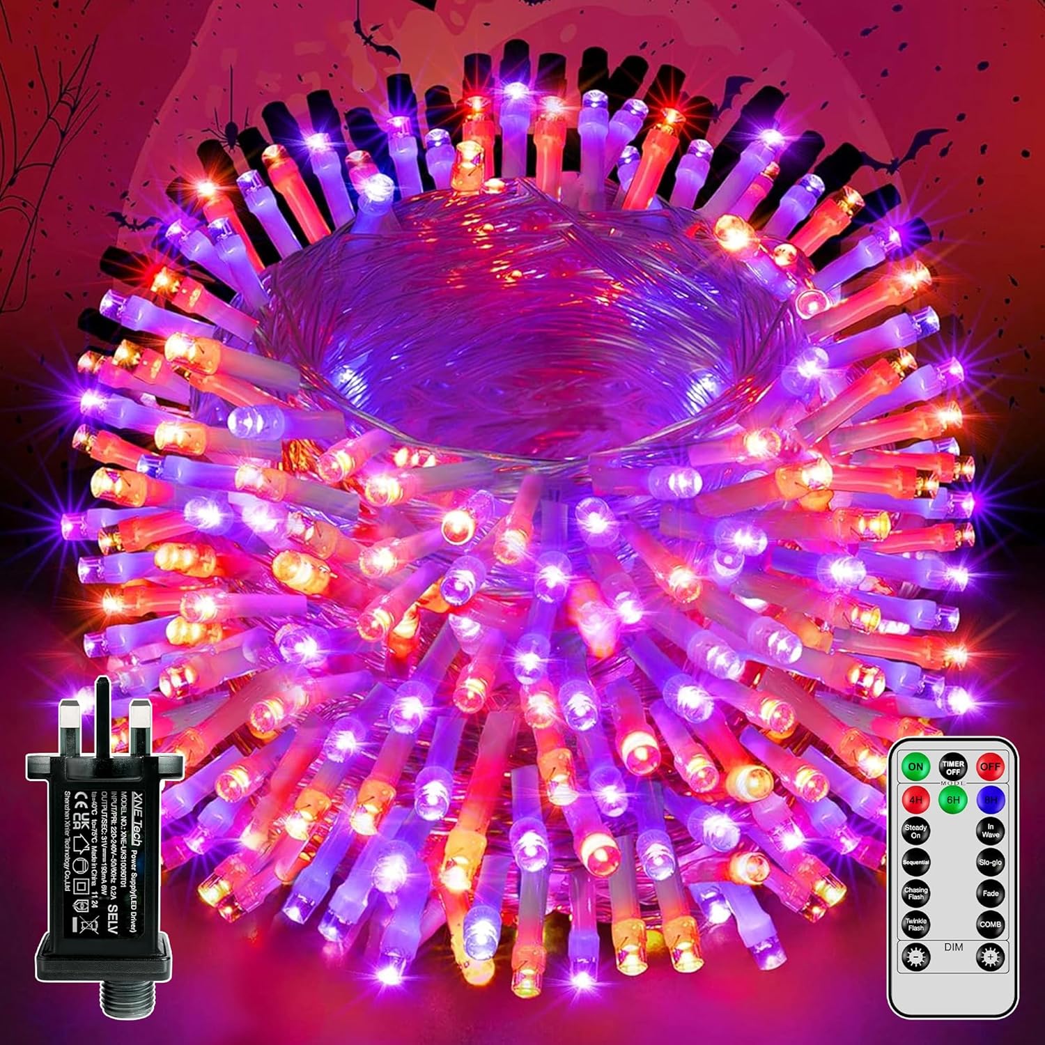 ZeMu Halloween Decorations Fairy Lights, 30m 300 LEDs Purple and Orange Outdoor...