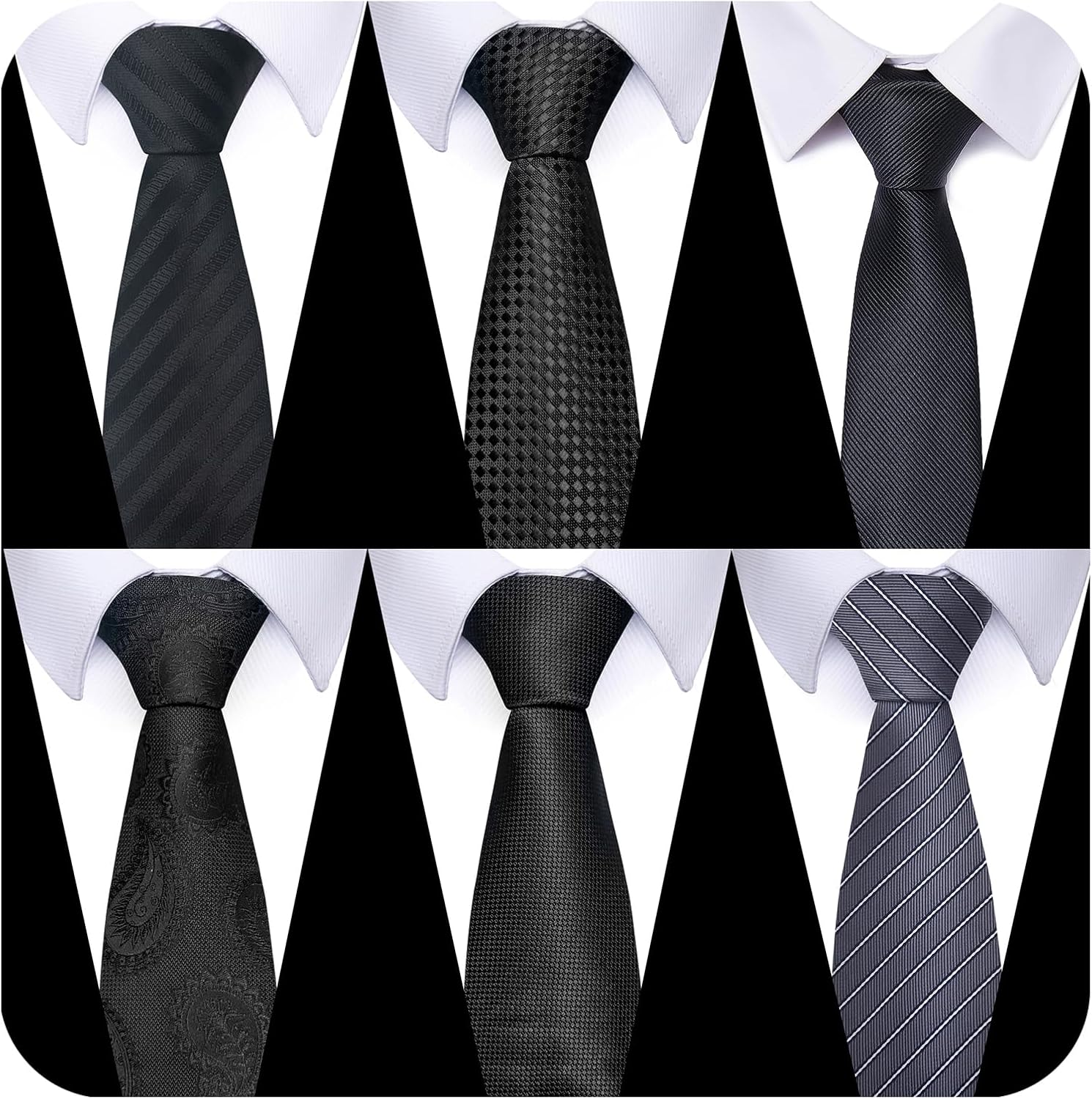 joy alice Tie For Men 6 PCS Necktie Woven Jacquard Neck Ties Set Black
