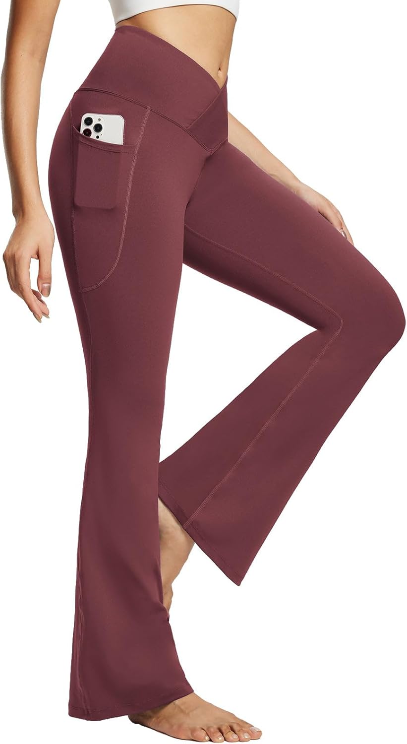 BALEAF Women's Flare Leggings, Special Yoga Pants With Trendy Crossover Design,...