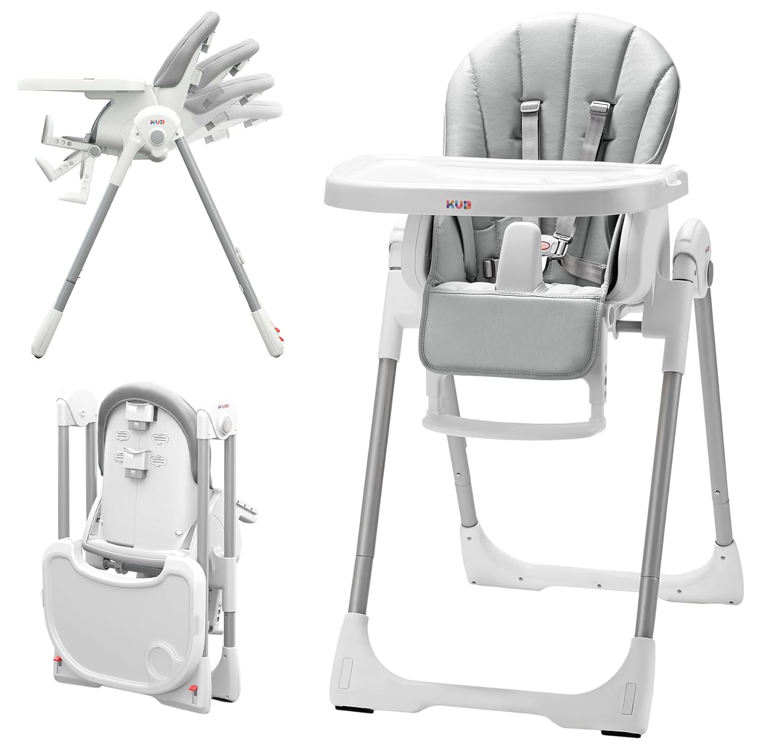 KÜB 3-in-1 Foldable Baby High Chair with Removable Seat & Tray, Adjustable Heigh...
