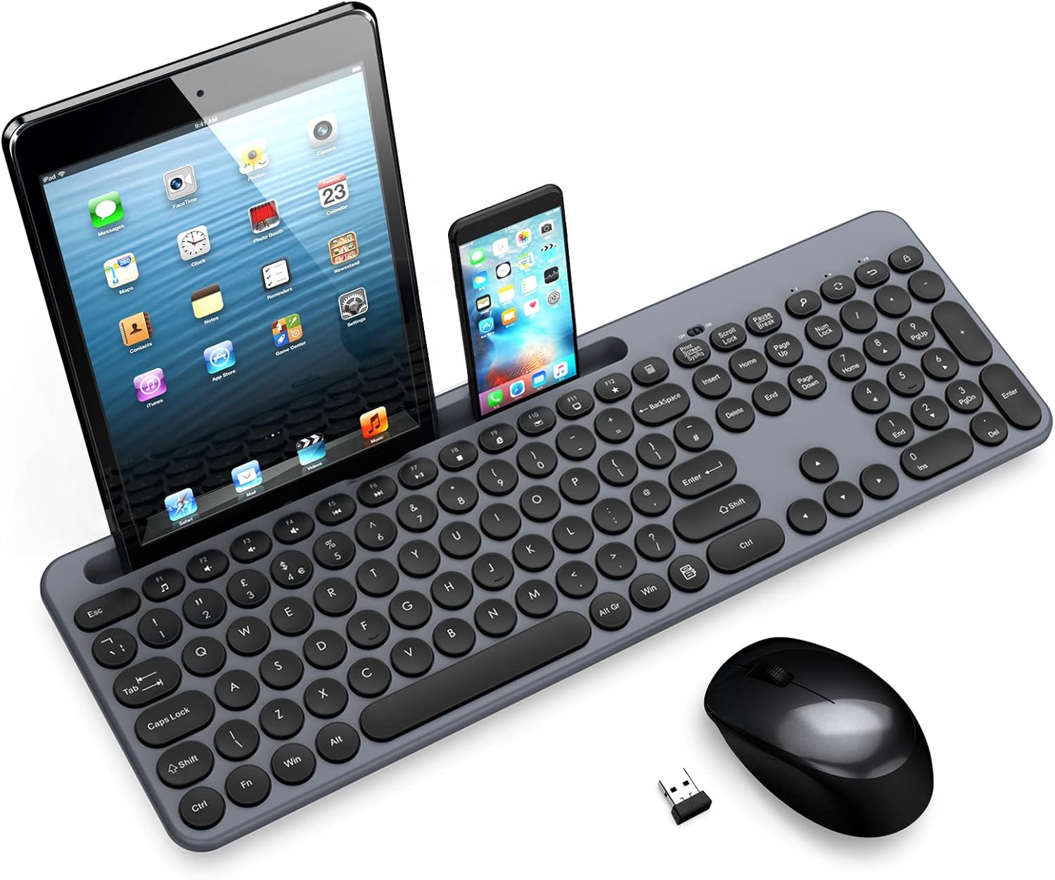LeadsaiL Wireless Keyboard and Mouse Set with Phone and Tablet Holder, Wireless...