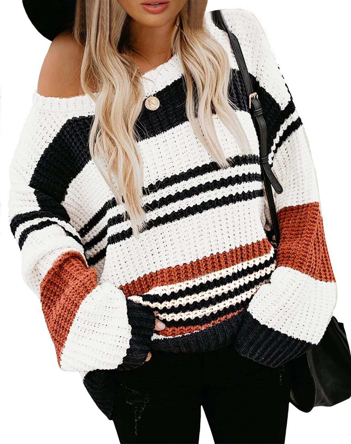 KIRUNDO Women's 2024 Fall Winter Striped Color Block Short Sweater Long Sleeve C...