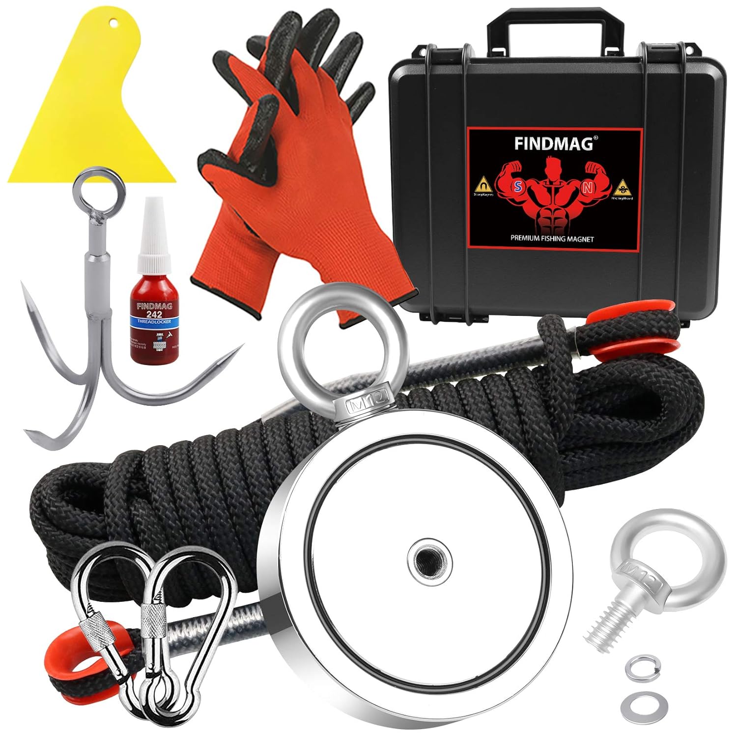 2625 lbs Fishing Magnet Kit, Special Double Sided Magnet Fishing Kit with Rope,...