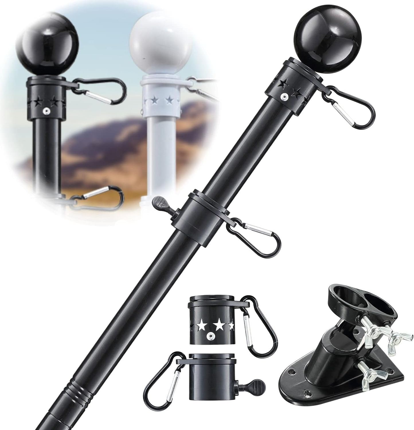 Black Flag Pole for House - Tangle Free Outdoor Flag Pole Kit with Holder Bracke...