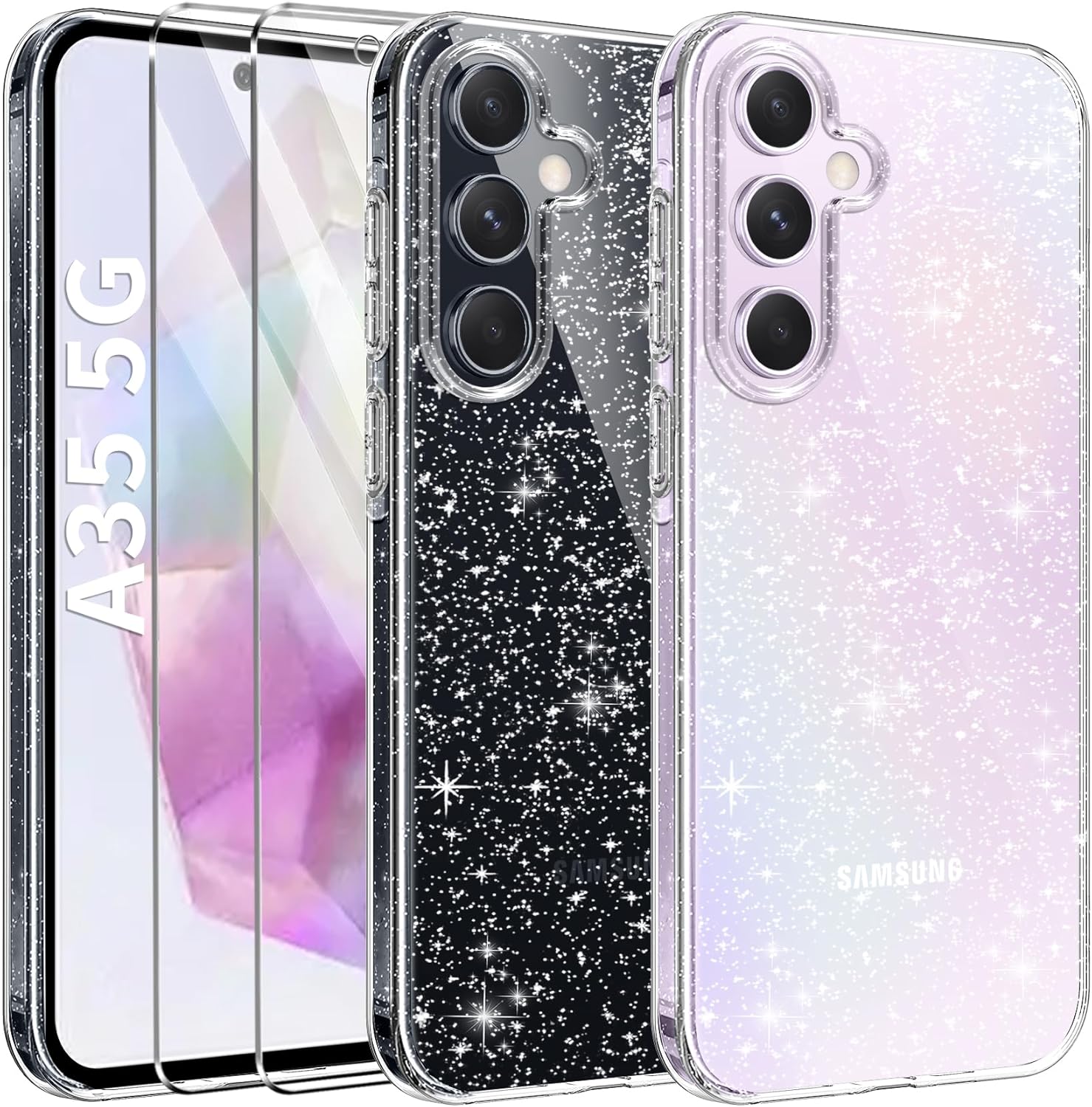 AROYI 3 in 1 Clear Glitter Case for Samsung Galaxy...