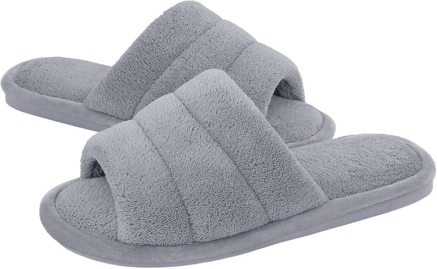 shevalues Terry Cloth Open Toe Slippers, Special Memory Foam Slip On House Slipp...