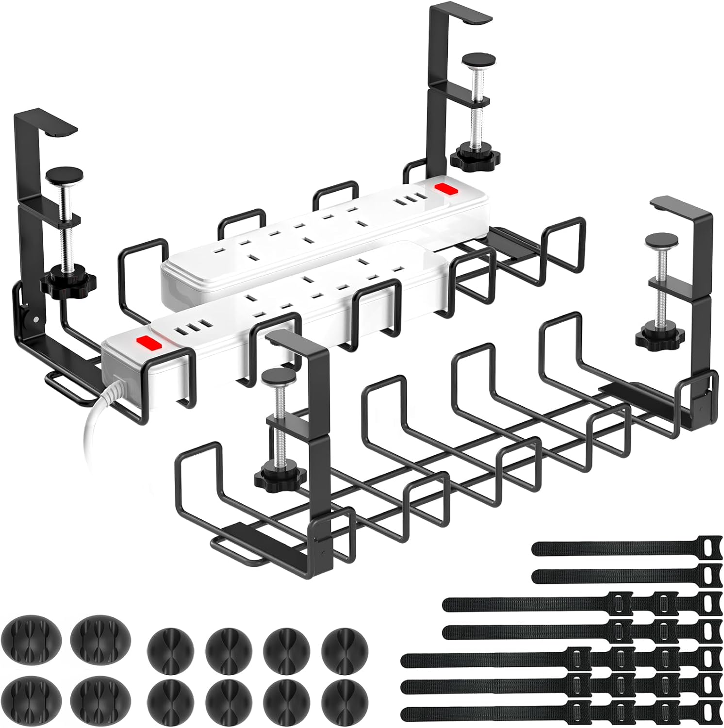 WELDUN 2 Pack No Drill Under Desk Cable Management Tray Kit, Metal Cable Organiz...