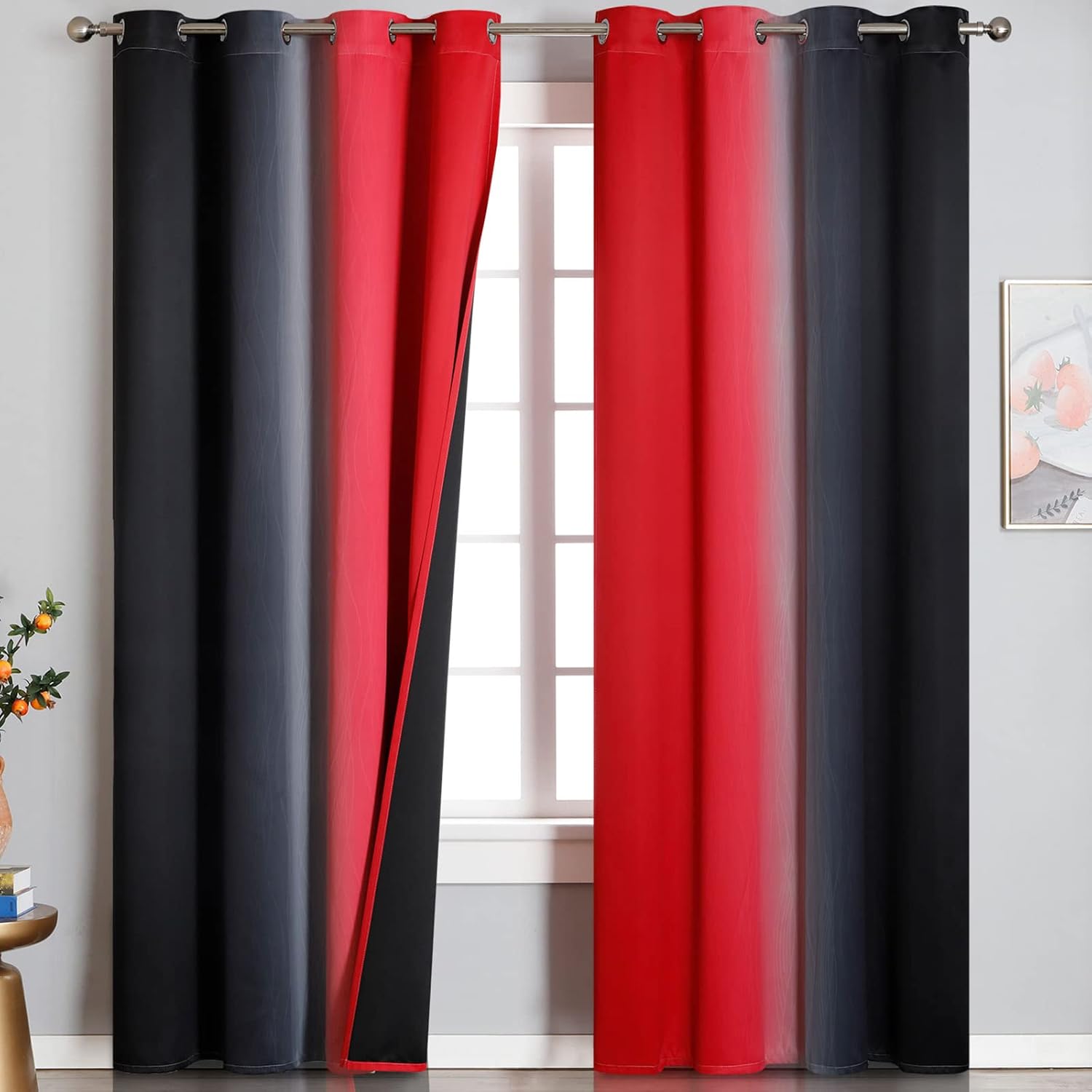 Black and Red Blackout Curtains, Special 100% Blackout Curtains 84 Inches Long,...