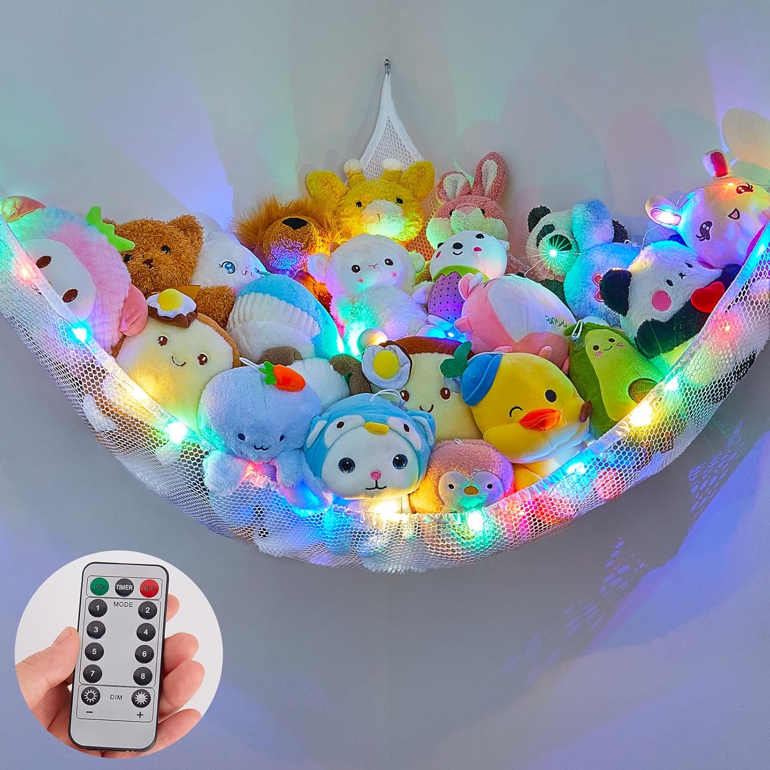 MHJY Toy Hammock Stuffed Animals Toy Storage Net with LED Light Large Corner Han...