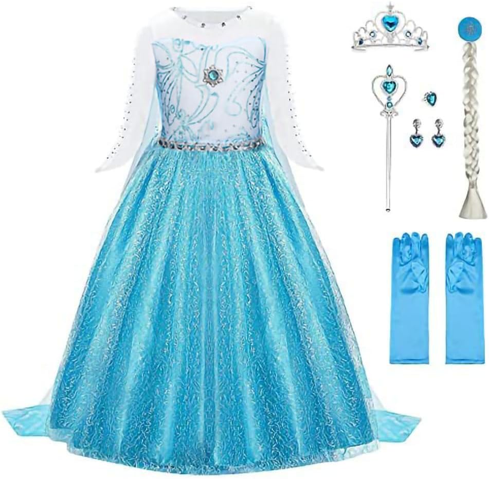 URAQT Princess Dress, Princess Costume with Crown Wand Gloves and Tiara, Princes...