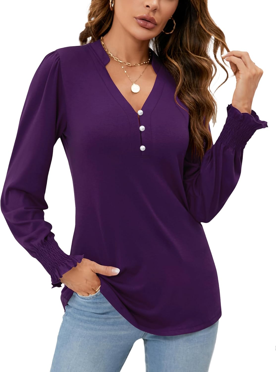 Rapbin Womens V Neck Blouse, Special Long Sleeve B...