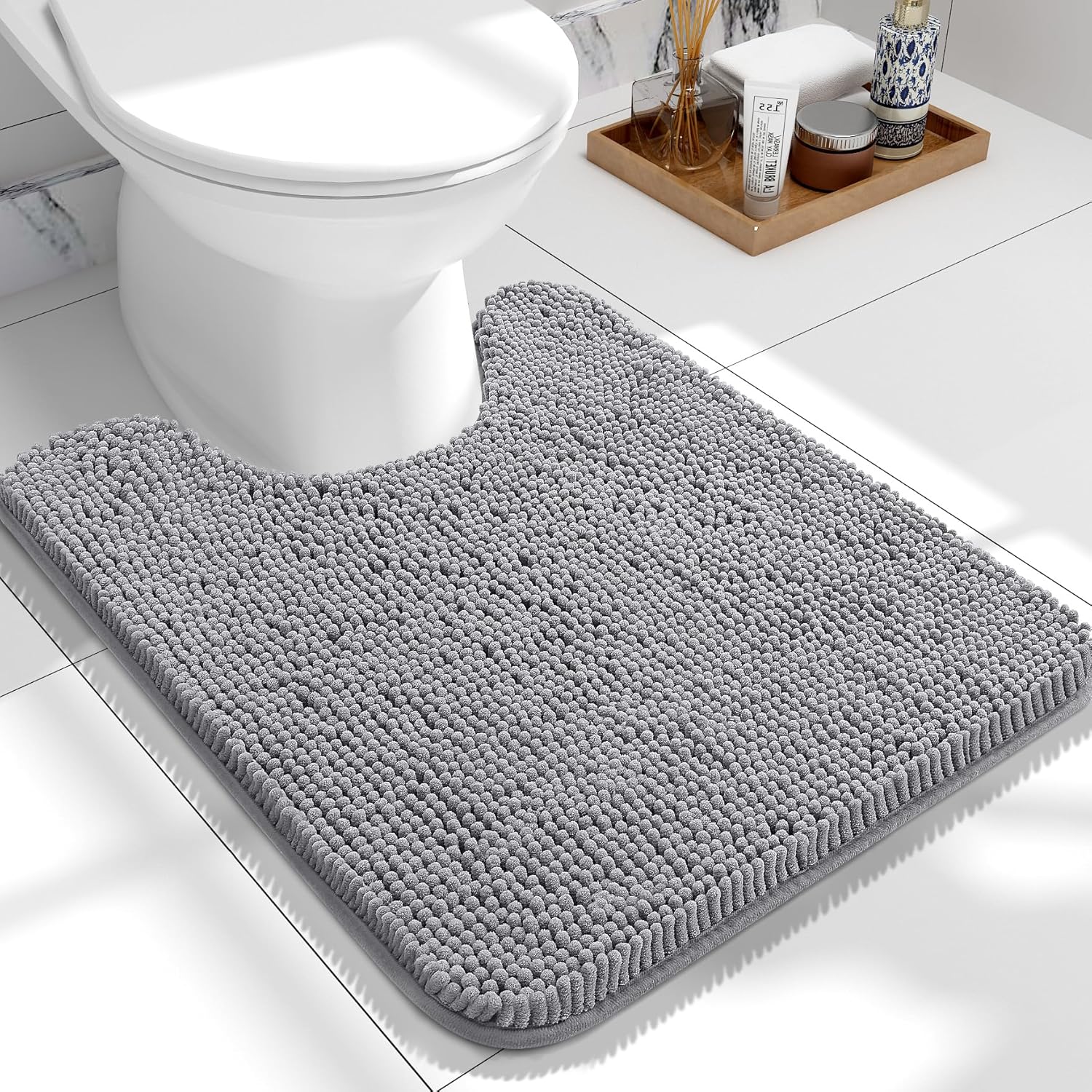 OLANLY Toilet Rugs U-Shaped 24x20, Extra Soft Absorbent Chenille Contour Bathroo...