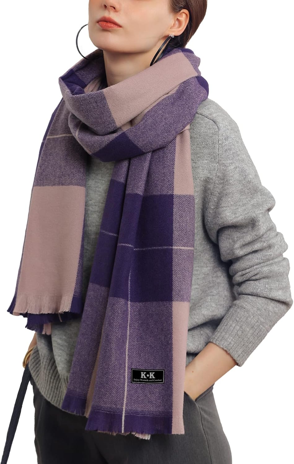 ECOMBOS Women Tartan Scarf - Winter Long Plaid Blanket Scarves Warm Check Pashmi...