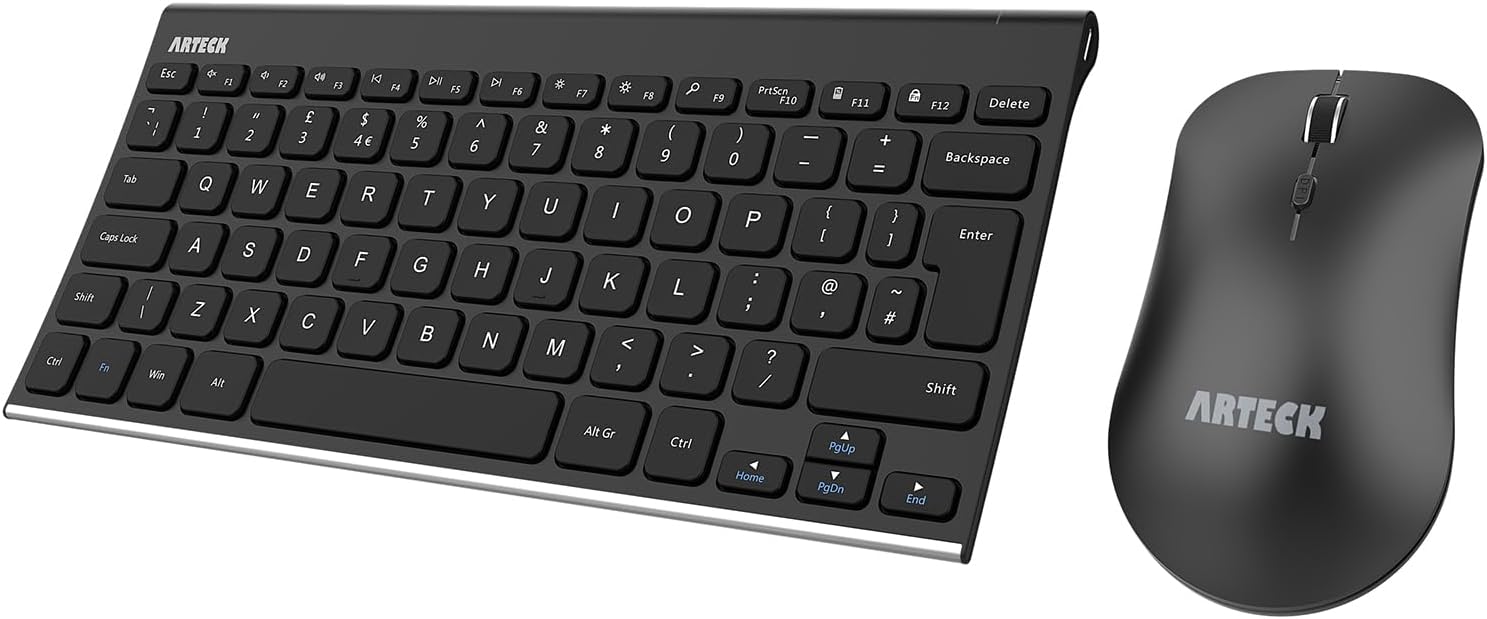 Arteck 2.4G Wireless Keyboard and Mouse Combo QWERTY UK Layout Compact Stainless...