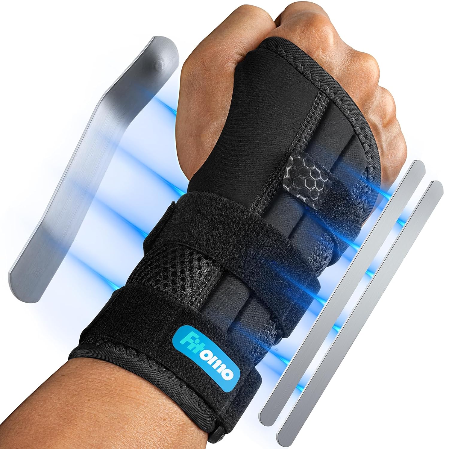 Fitomo Wrist Support with 3 Metal Splints and Soft Thumb Opening, Wrist Splint f...