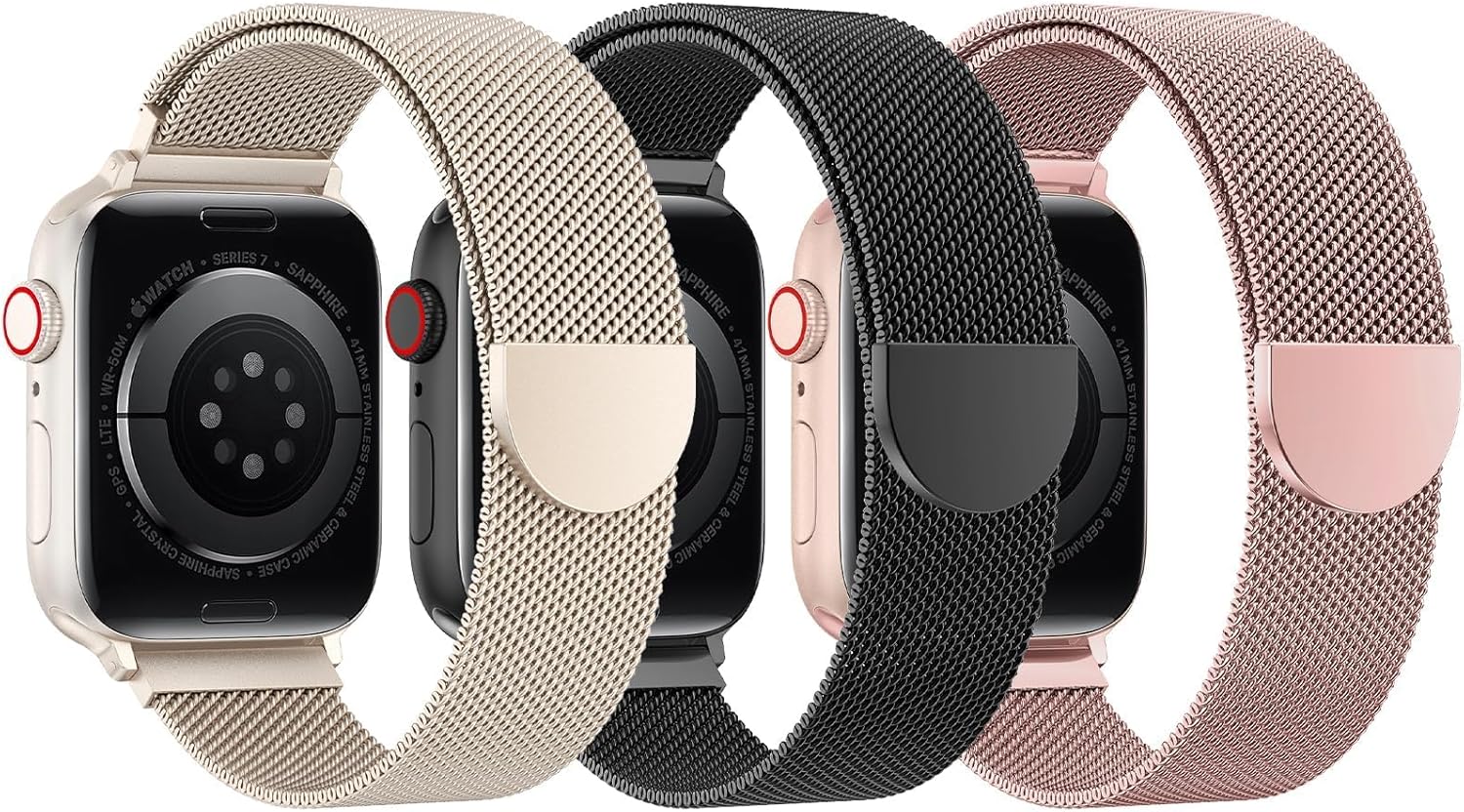 BELONGME 3 Pack Mesh Loop Compatible with Apple Watch Bands for Women Men 40mm 4...