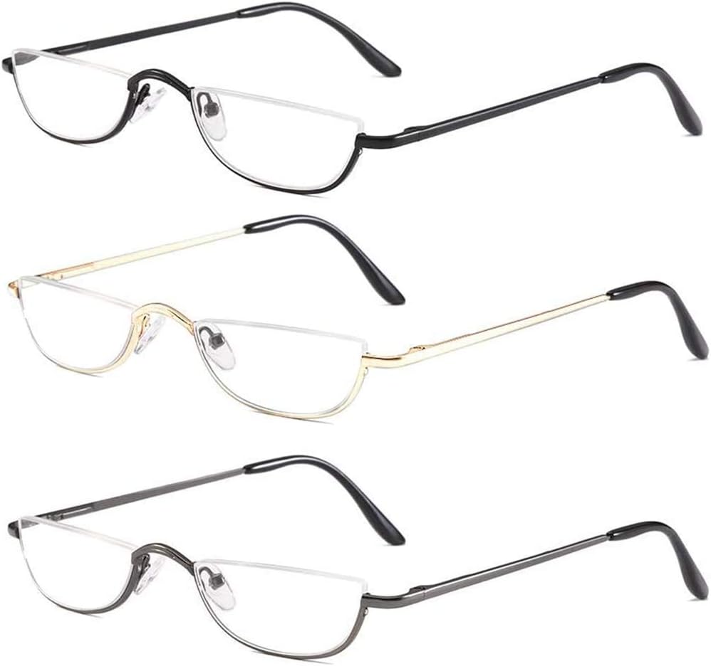 KoKoBin Half Frame Reading Glasses Spring Hinges for Men Women Slim Half Moon Le...