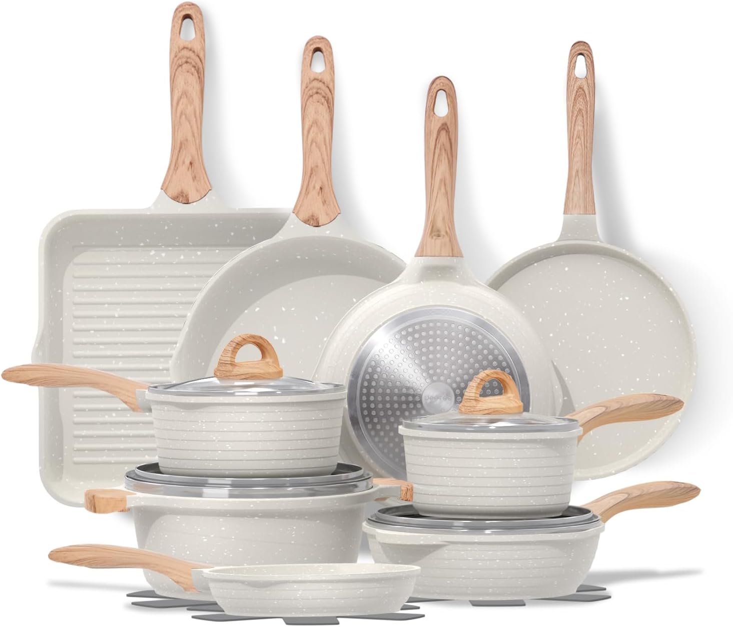 JEETEE 23pcs Pots and Pans Set Nonstick, White Granite Coating Cookware Sets for...