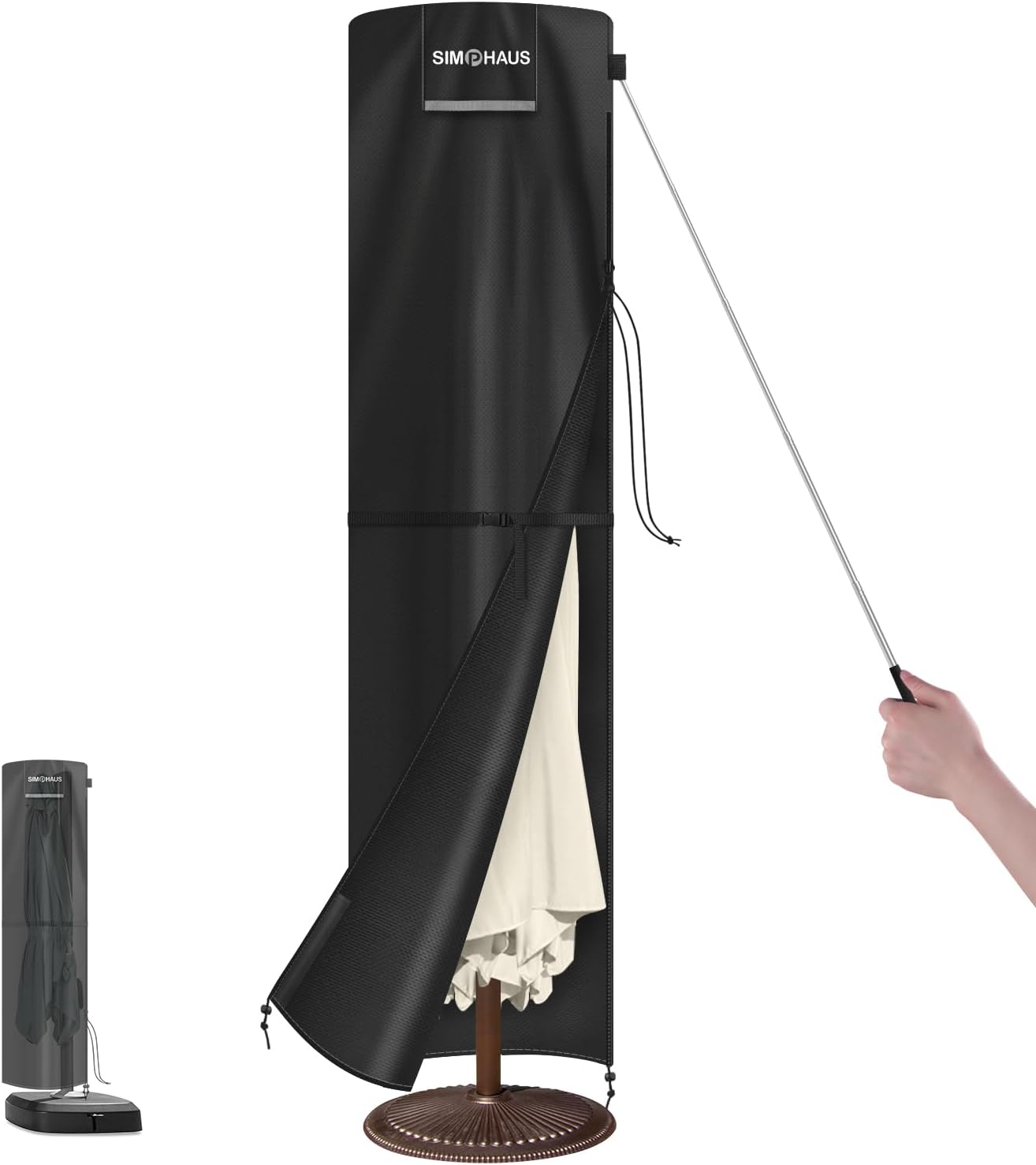 SIMPHAUS Patio Umbrella Cover with Rod for Ø7 to 15 ft Umbrellas, Double Sided P...