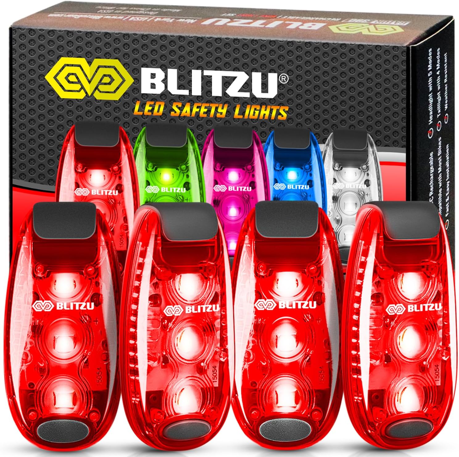 BLITZU 4 Pack LED Safety Lights Gear for Kids, Women & Men. Great for Bike Tail...