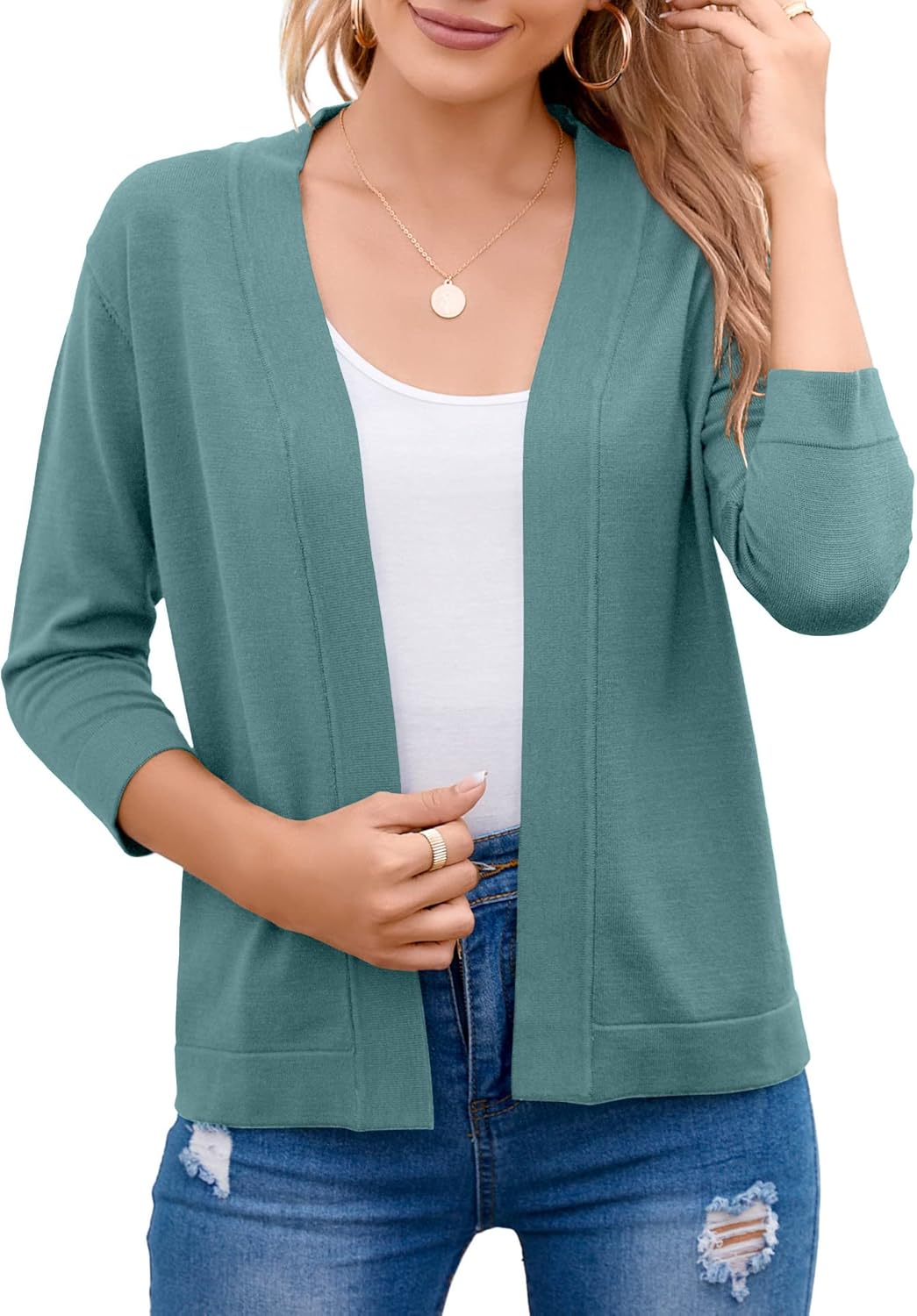 TASAMO Women's Elegant Cropped Cardigan 3/4 Sleeve Open Front Shrugs Sweater XL...