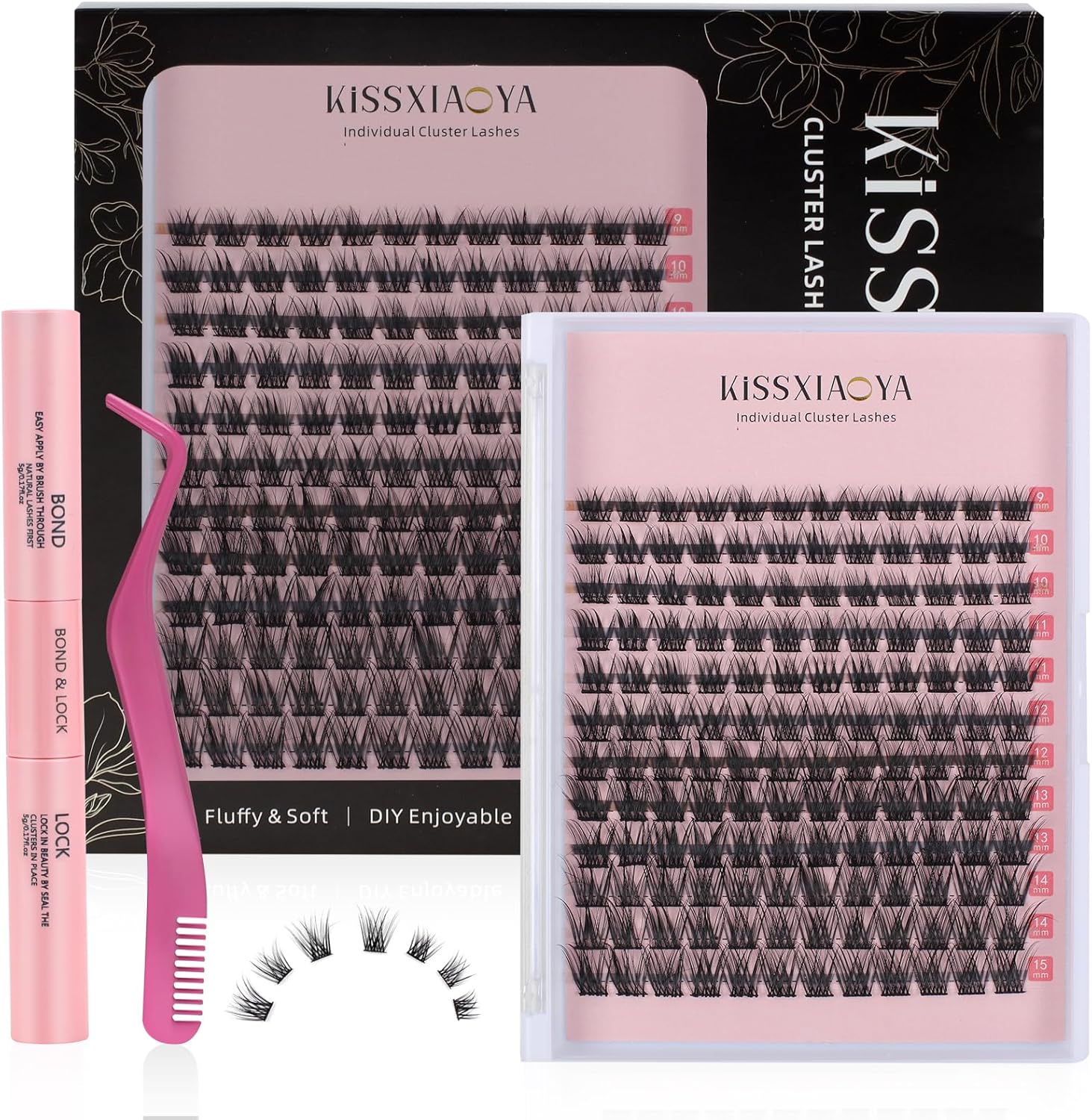 Cluster Eyelash Extensions Kit, 144Pcs D Curl Mix 9-15mm Invisible Bottom Wide S...