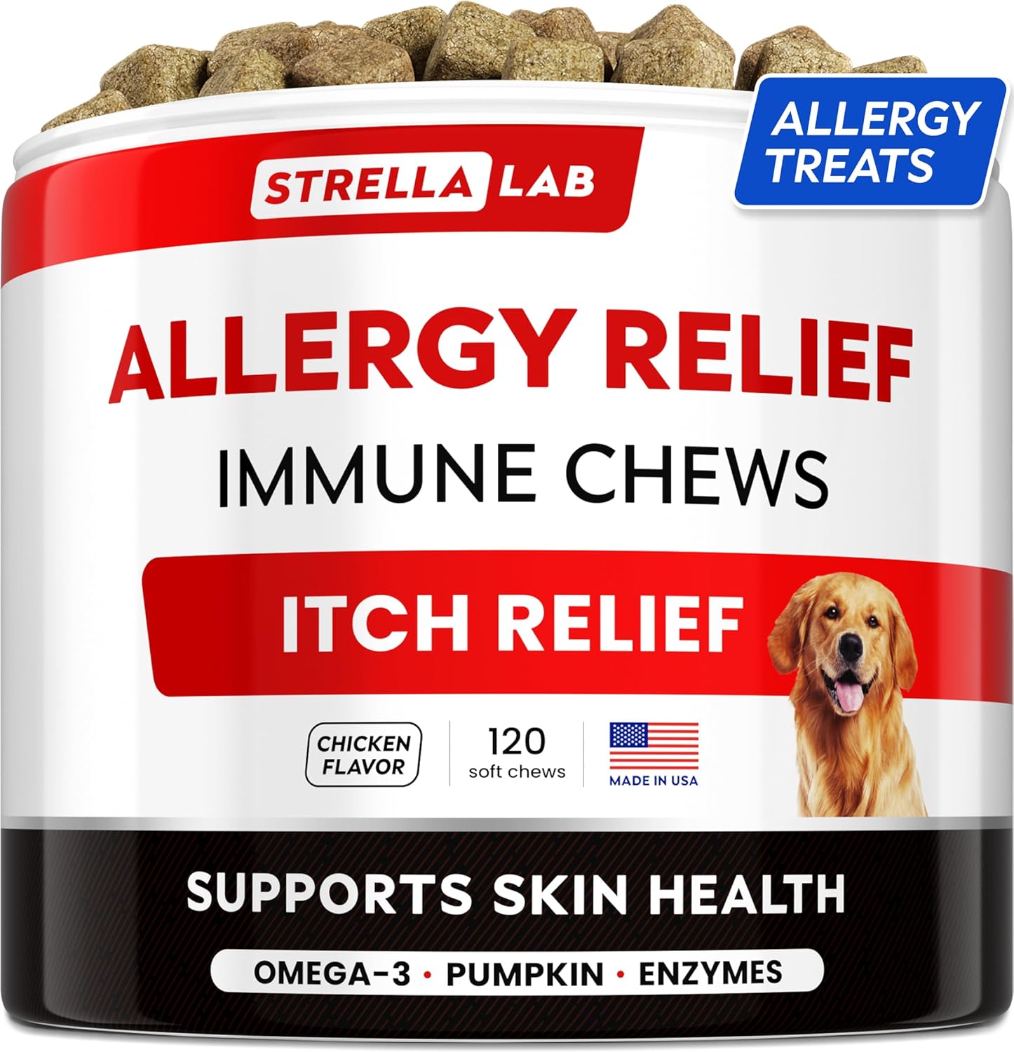 StrellaLab Dog Allergy Relief & Anti Itch Support Chews w/Omega 3: Real Ingredie...