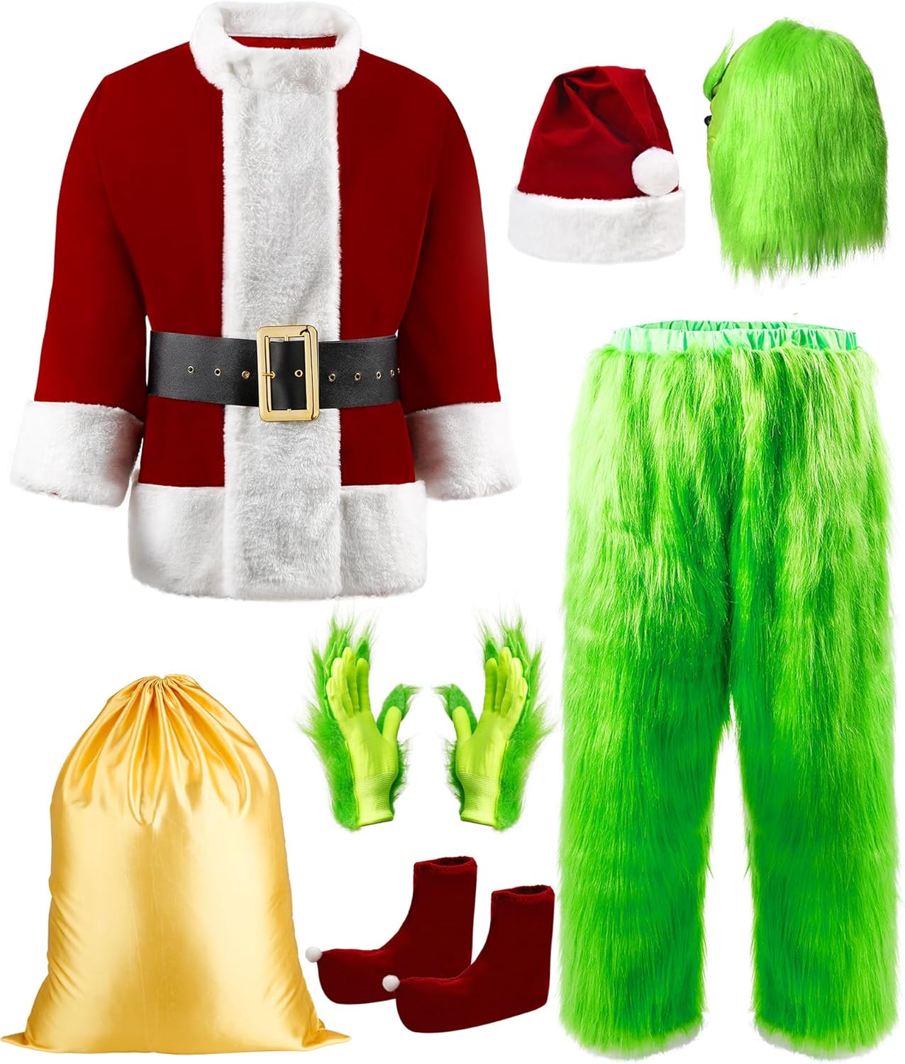Halloween Costumes Adult Cosplay Green Santa Costume with Mask Funny Santa Claus...