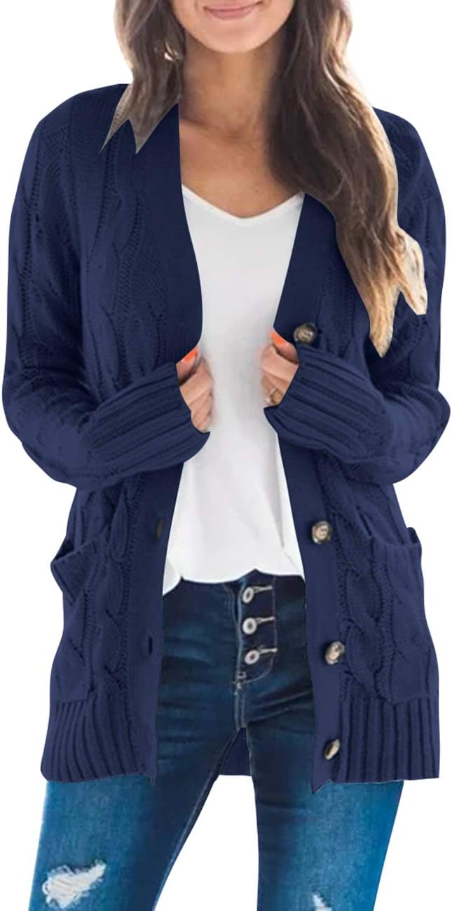 MEROKEETY Women's 2024 Fall Cardigan, Special Long Sleeve Cable Knit Sweater, Un...