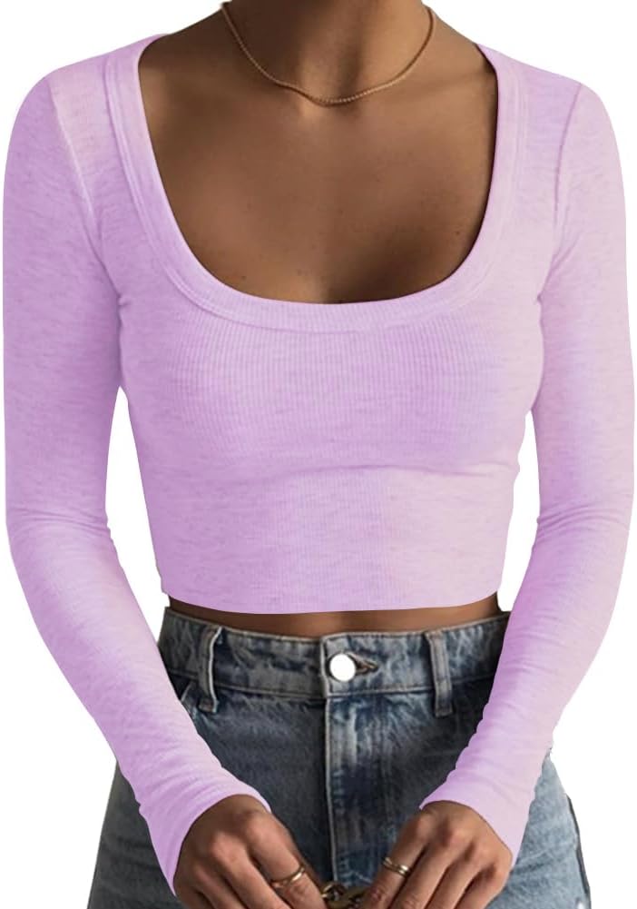 Artfish Women's Crop Top, Special Women's Square Neck Long Sleeve, Innovative Ri...