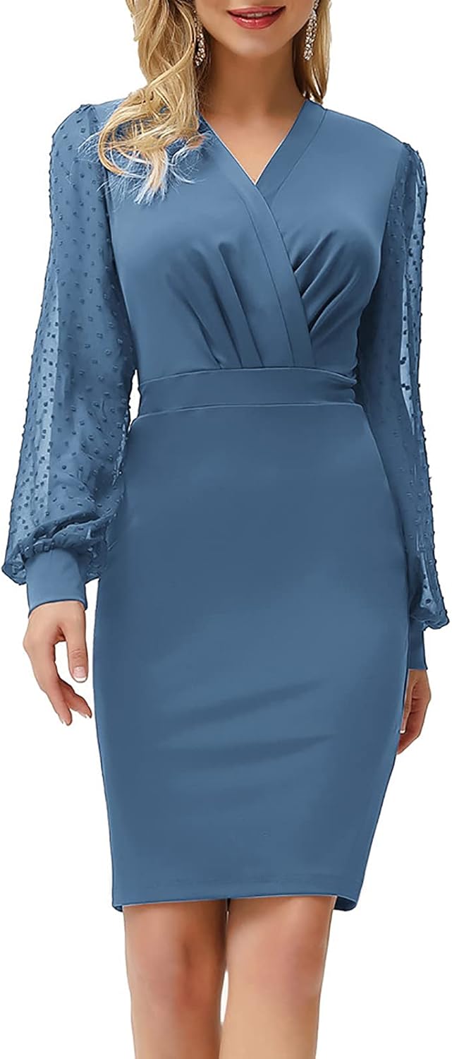 GRACE KARIN Women's Pencil Work Dresses, Special Long Sleeve Wrap V Neck Dress,...