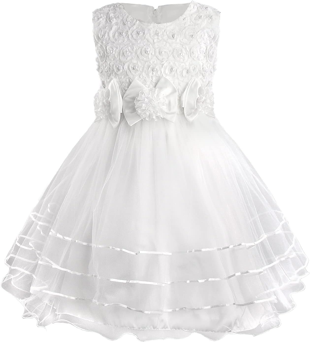 Discoball Girls Princess Dress Rose Flower Bow Tie Party Dress Tulle Wedding Dre...