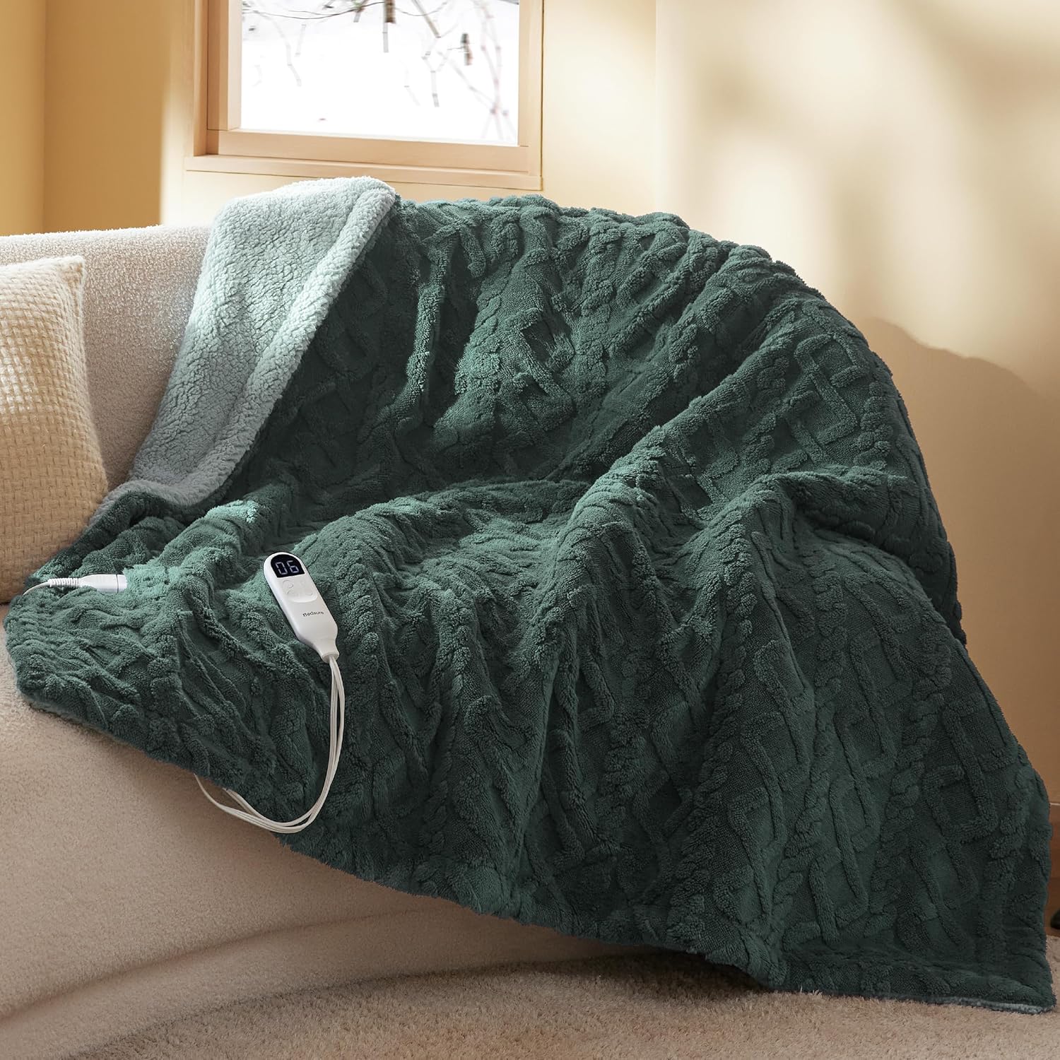 Bedsure Electric Heated Blanket, Special Heated Throw Jacquard Shaggy Sherpa, In...