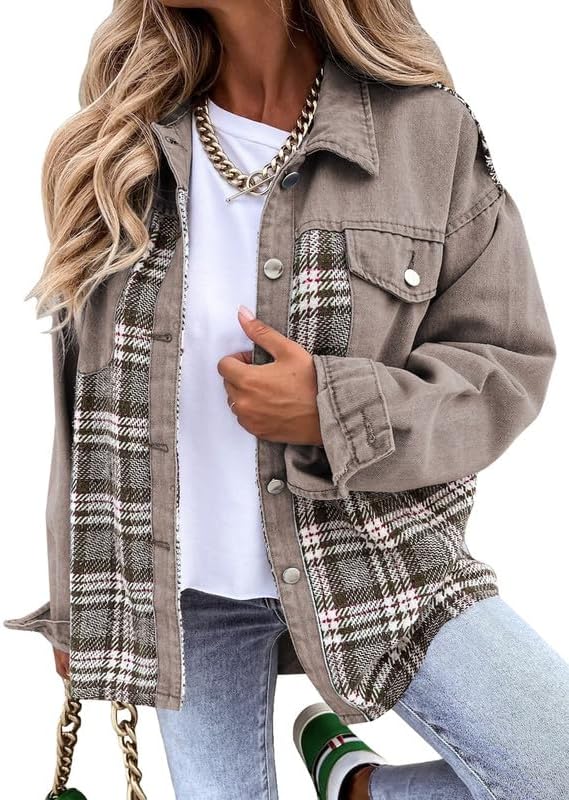 SHEWIN Womens Jacket, Unique Oversized Denim Jacket with Casual Long Sleeve, Spe...