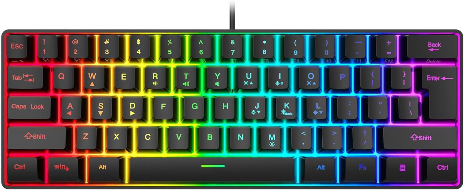 Snpurdiri 60% Wired Gaming Keyboard, RGB Backlit Ultra-Compact Mini Keyboard, Wa...