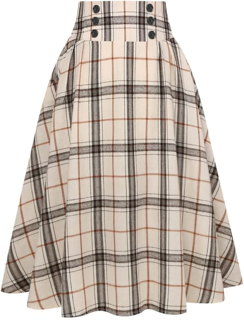 IDEALSANXUN Plaid Skirt, Special High Waist Aline Skirt, Innovative Pleated Midi...