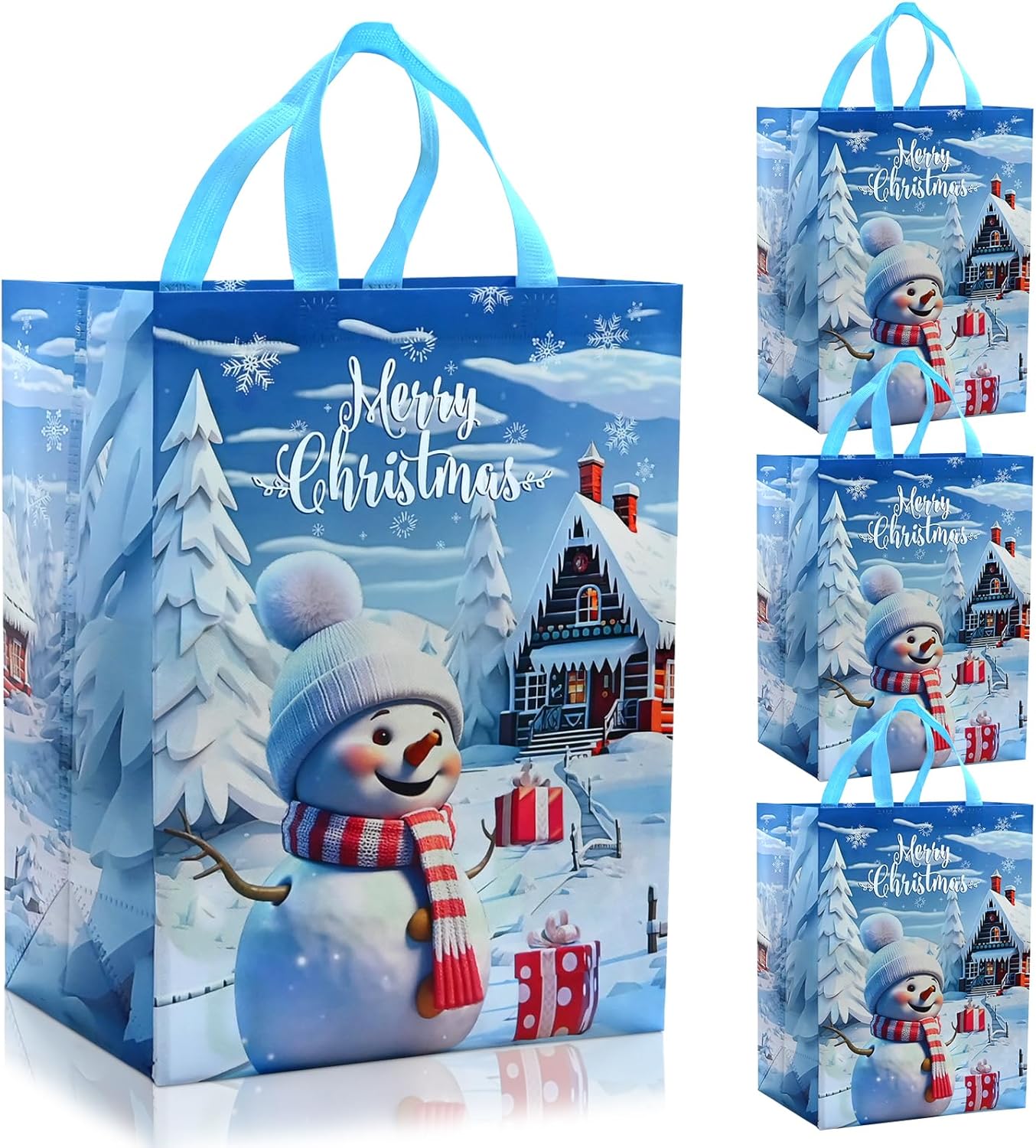 Christmas Tote Bags - 4 Pack Large Christmas Bags with Cute Snowman Handle Non-w...