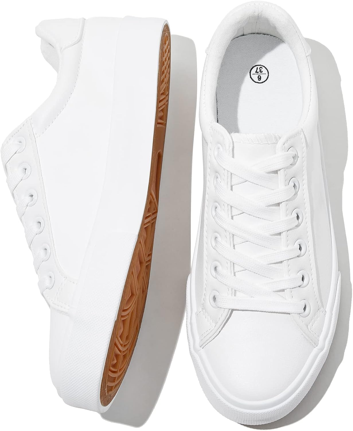 SERNIAL Womens White Tennis Shoes, Special PU Leather Sneakers, High-Quality Cas...