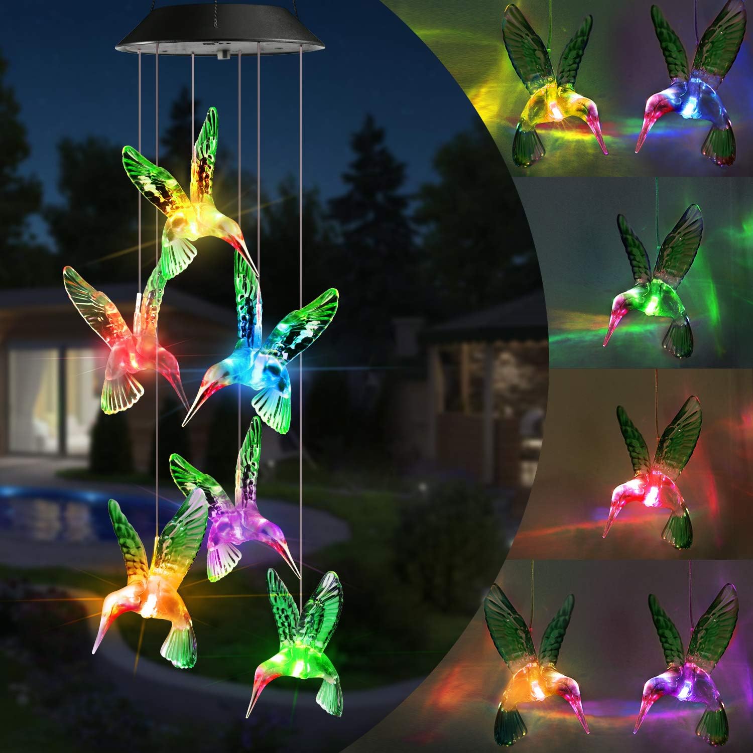 Toodour Solar Wind Chime, Special Color Changing Wind Chimes for Hummingbird, Un...