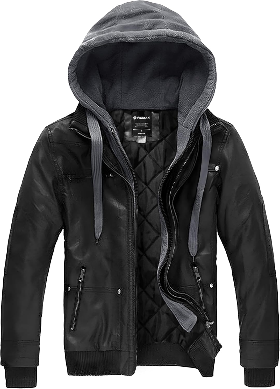 Wantdo Men's Faux Leather Jacket, Special Motorcycle Jacket with Removable Hood,...