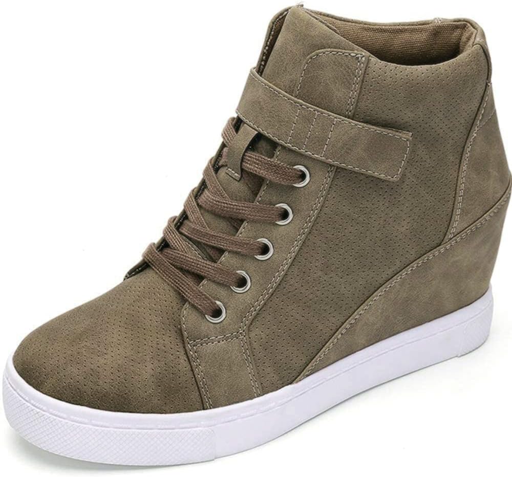 Athlefit Women's Lace Up Wedge Sneakers, Special High Top Fashion Sneakers for W...