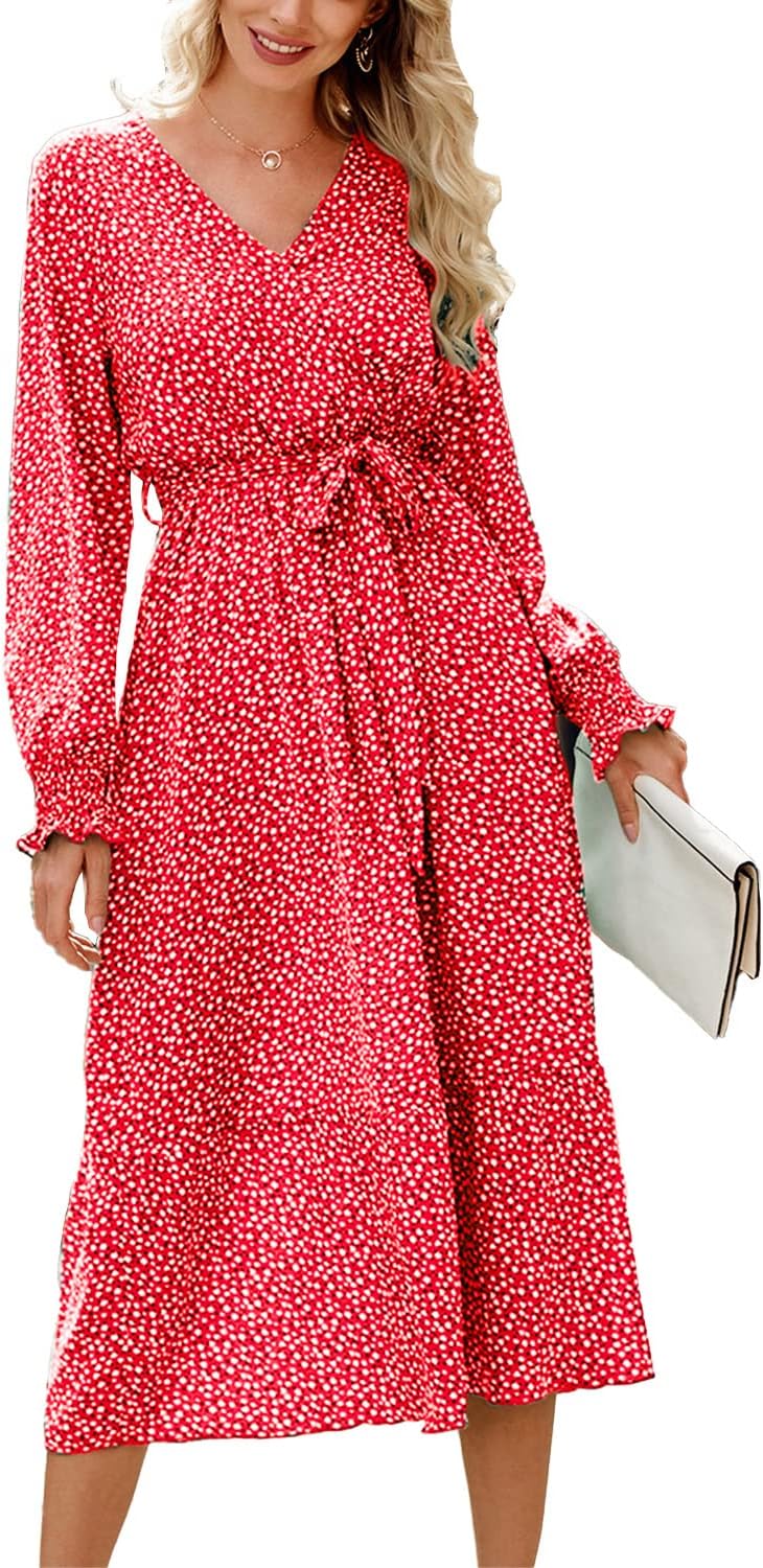PRETTYGARDEN Women's Dress, Special Floral Print Boho Dress, Innovative Long Sle...