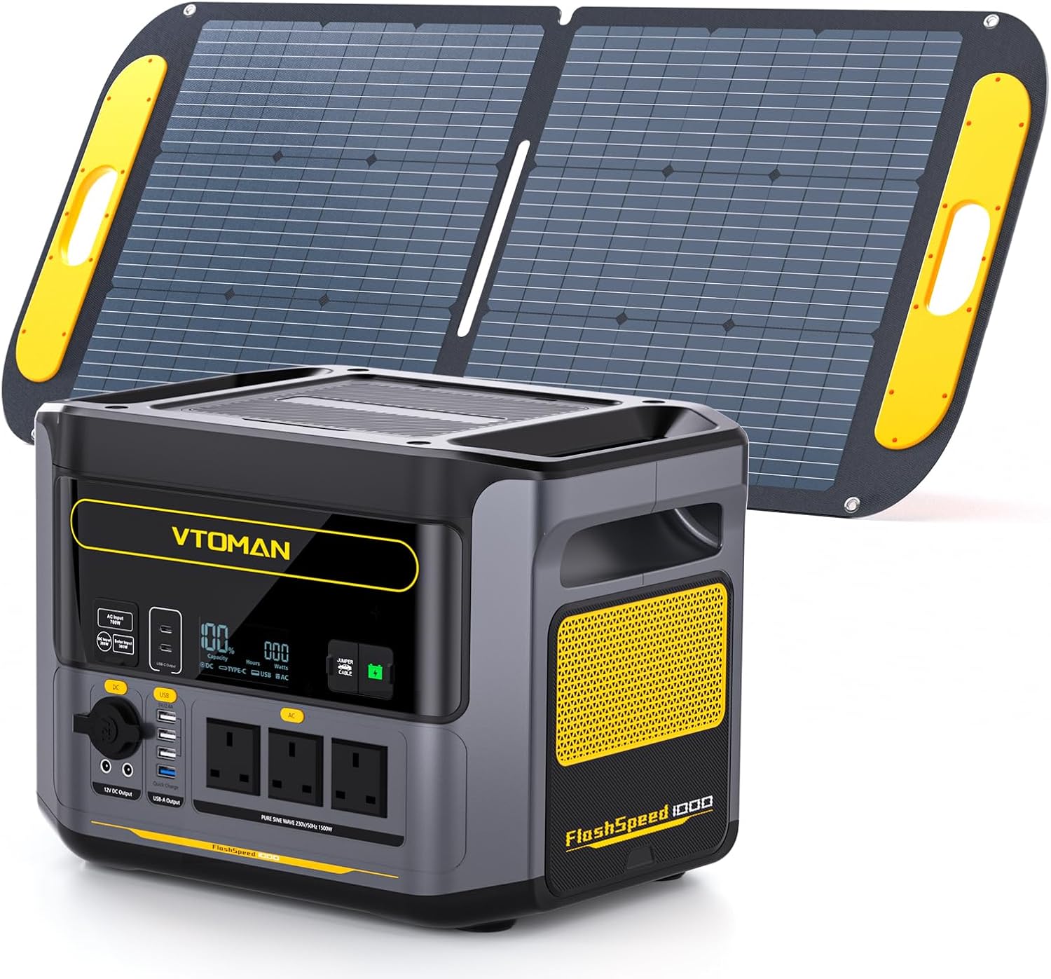 VTOMAN FlashSpeed 1000 Portable Power Station with 1 * 110W Solar Panel, 1000W/8...