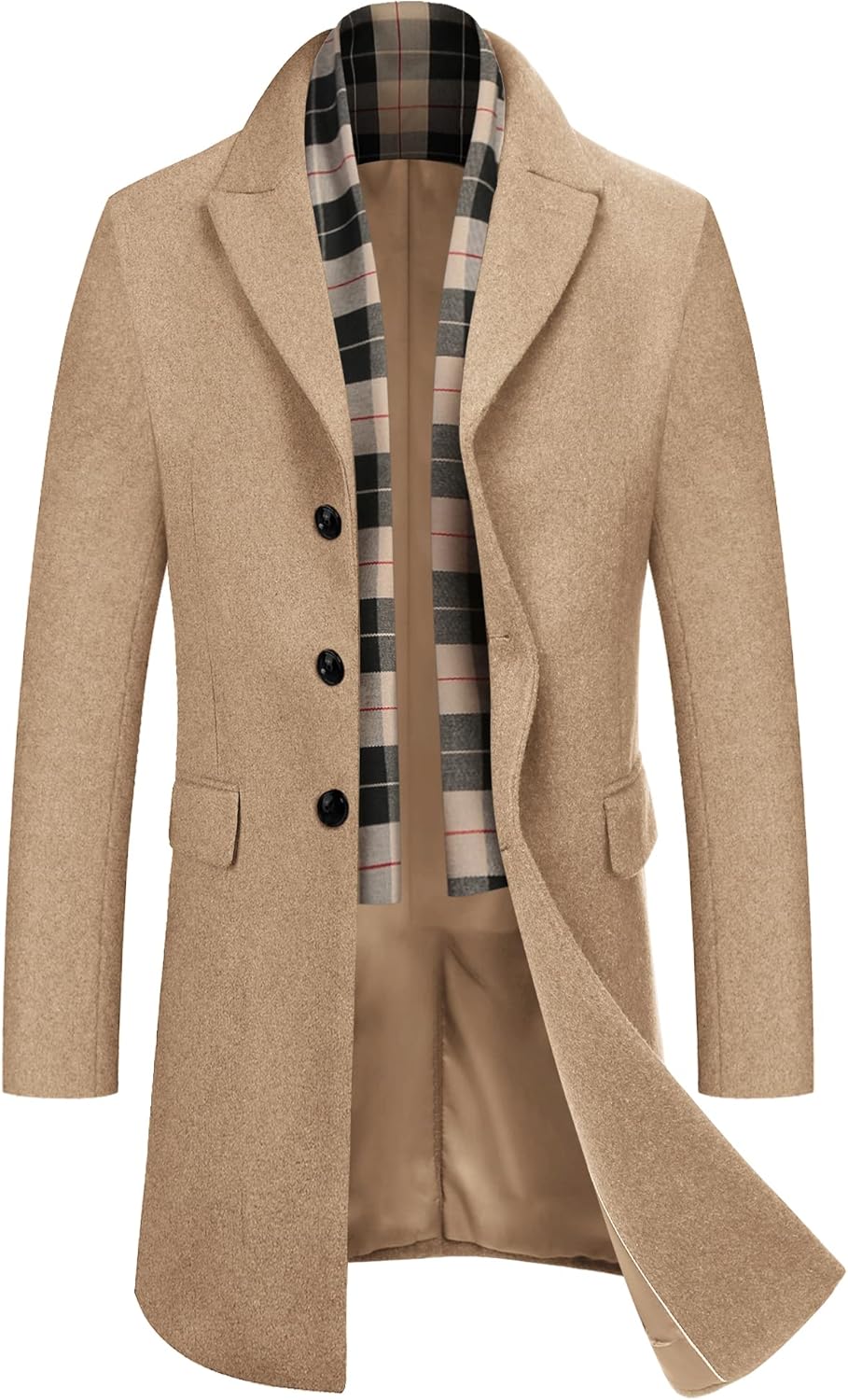 COOFANDY Men's Wool Blend Coat, Special Coat with Detachable Plaid Scarfs, Innov...