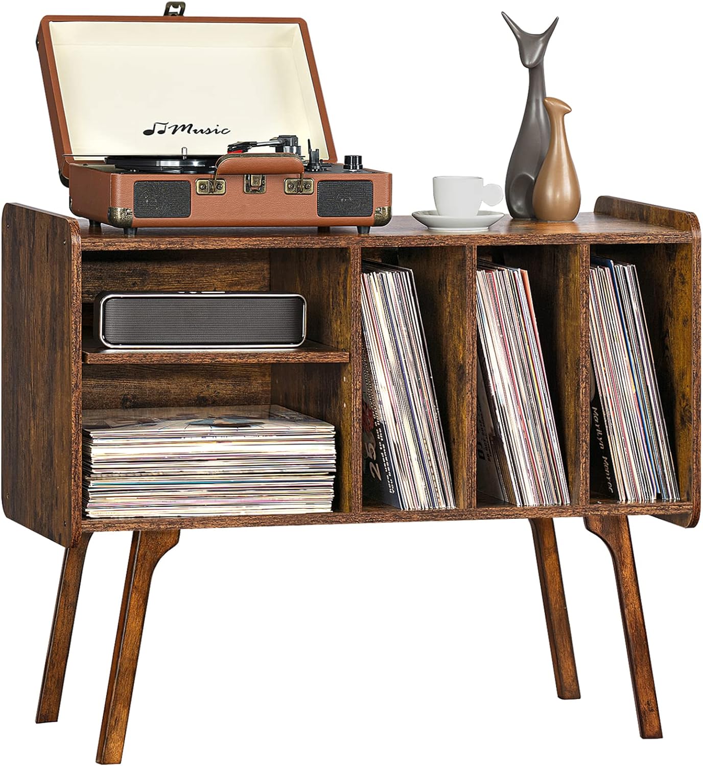 Lerliuo Record Player Stand with 4 Cabinet Holds Up to 220 Albums, Large Turntab...