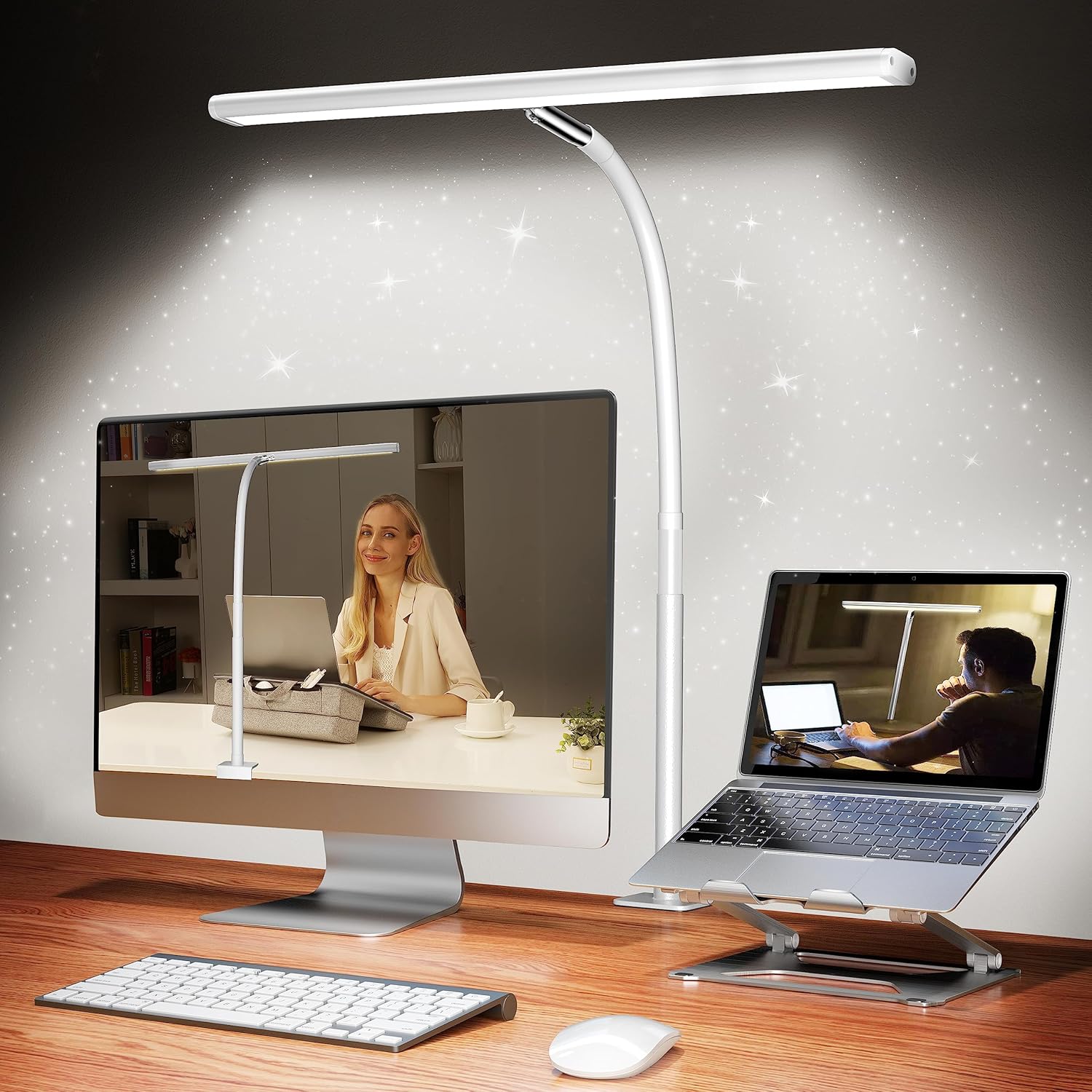 LED Desk Lamp for Office Home, Eye-Caring Desk Light with Stepless Dimming Adjus...
