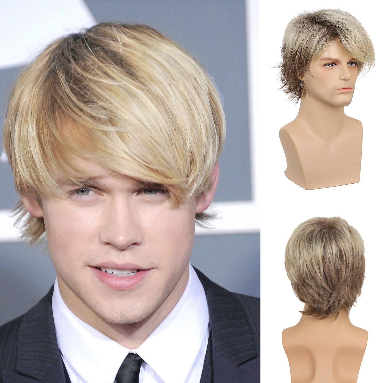 Mens Blonde Wig, Special Short Layered Natural Synthetic Heat Resistant Wig, Uni...